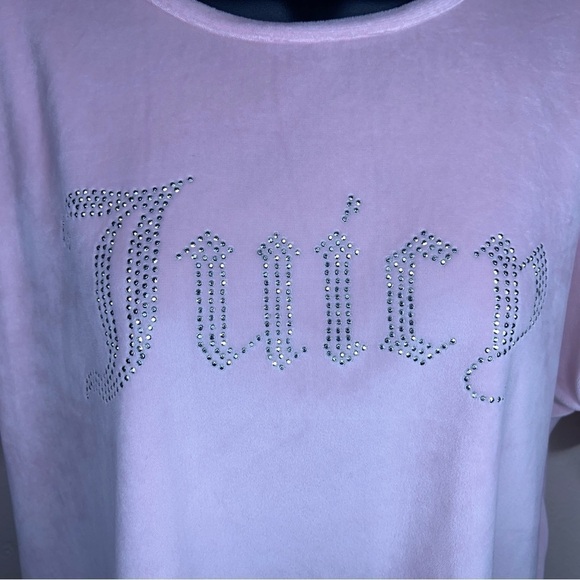 LARGE JUICY COUTURE PINK VELOUR CROP TOP STUDDED TEE STRETCH - Picture 3 of 10